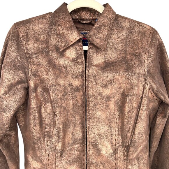Roper Vintage Leather Jacket Brown Bronze Metallic Full Zip Size Small - Picture 2 of 16